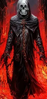 Skeleton reaper in flames wallpaper for mobile.