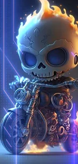 Fiery skull character on motorcycle wallpaper.