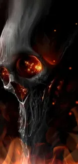 Fiery skull with flame effects on a black background.