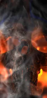 Fiery skull with smoke mobile wallpaper.