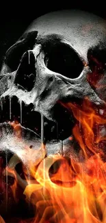 Dark skull wallpaper with fiery flames