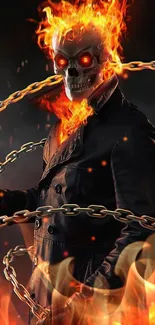 Flaming skull with chains mobile wallpaper.