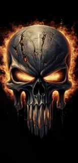 Menacing skull with fiery backdrop.