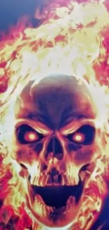 Fiery skull engulfed in vivid flames for mobile wallpaper.