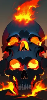 Fiery skull art with vibrant flames and dark background.