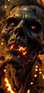 Fiery and dark skull wallpaper art for mobile.