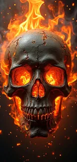 Fiery skull image with blazing flames and dark background.