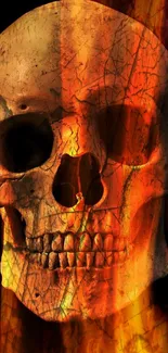 Fiery skull with orange flames and detailed textures for phone wallpaper.