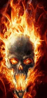 Fiery skull with blazing flames mobile wallpaper design.