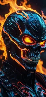 Fiery skull with flames, intense and artistic phone wallpaper.