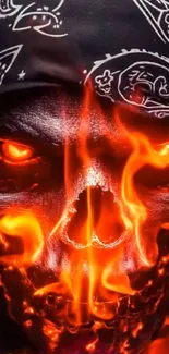 Fiery skull with a bandana, intense and bold.
