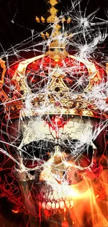 Fiery skull with shattered crown, gothic art for phones.