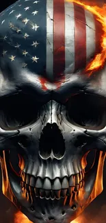 Fiery skull with American flag design, ideal phone wallpaper.