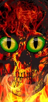 Fiery skull with green eyes mobile wallpaper