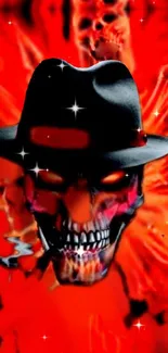 Fiery skull with hat and vibrant red flames design.