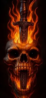Fiery skull with a sword engulfed in flames.