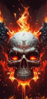 Fiery skull with dark wings and vibrant flames.