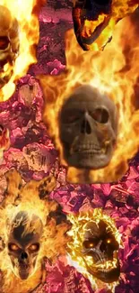 Flaming skulls with intense fiery red embers as a background.