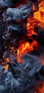 Fiery smoke against a dark background with glowing orange hues.