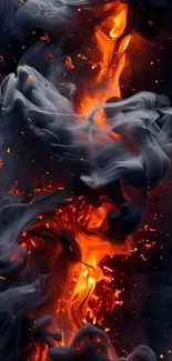 Fiery smoke wallpaper with vibrant orange flames and swirling smoke.