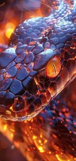 Detailed close-up of a snake with fiery, vibrant scales.