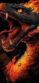 Fiery snake dragon with flames art wallpaper.