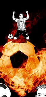 Illustrative wallpaper of soccer player with blazing orange flames.