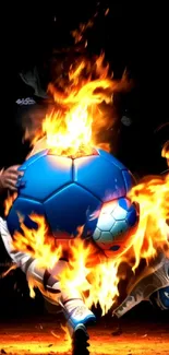 Fiery soccer ball with vibrant flames.