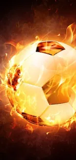 Soccer ball with flames in vibrant wallpaper design.