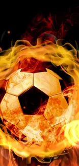 Fiery soccer ball with blazing flames on a black background.
