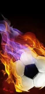 Flaming soccer ball against a black background.