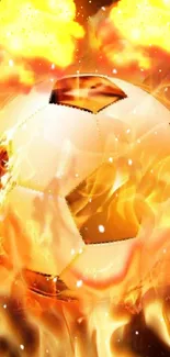 Soccer ball surrounded by intense flames.