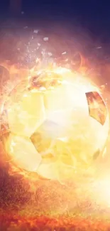 Soccer ball engulfed in vibrant flames, perfect for a dynamic sports wallpaper.