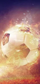 Soccer cleat kicks a flaming soccer ball.