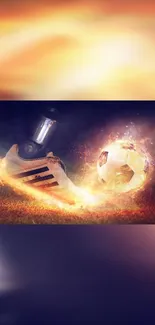 Fiery soccer shoe and ball mobile wallpaper with dynamic action.