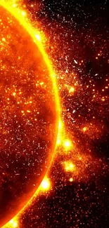 Fiery solar burst wallpaper with vibrant orange and yellow cosmic flames.