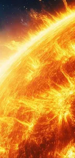Fiery surface of the sun wallpaper showcasing solar energy.