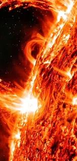 Intense solar surface with fiery flares.