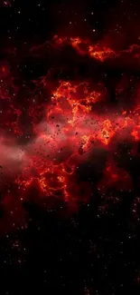 Fiery red nebula with dark space background.