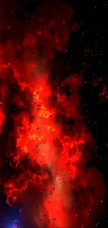 Fiery red nebula with stars in space.