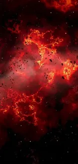 Fiery red nebula in space, depicting a stunning cosmic scene.