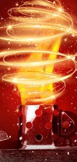 Spiral fiery spark on a red backdrop energizes your screen.