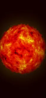 Fiery sphere with glowing red and yellow flames on a dark background wallpaper.