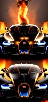 High-performance sports car with flames, designed for mobile wallpaper.