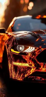 Fiery sports car with glowing highlights.