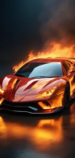 Fiery sports car with flames design