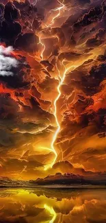 Vibrant wallpaper with a fiery sky and lightning bolt.