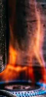 Mobile wallpaper showing vibrant stove flames.