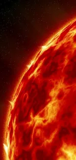 Fiery sun against a starry backdrop, showcasing solar flares.