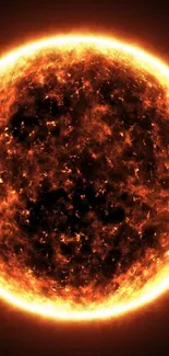 Fiery sun glowing against a black backdrop mobile wallpaper.
